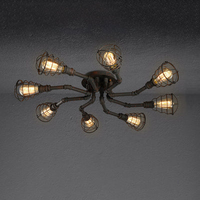 Industrial Vintage Water Pipe Round Iron 4/6/8 Light Flush Mount Ceiling Light