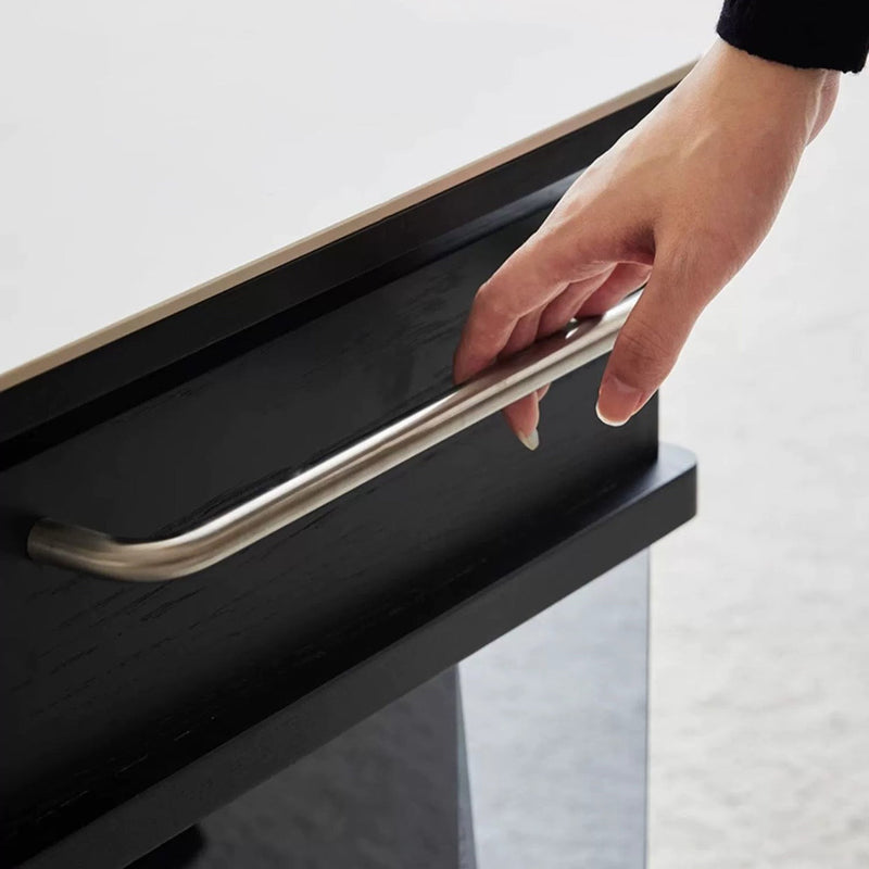 Moderner minimalistischer rechteckiger Holzplatten-Glas-Edelstahl-Beistelltisch mit 3-Staufächern, anhebbar für das Wohnzimmer 