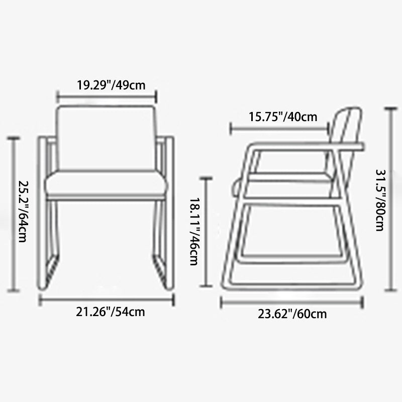 Moderner minimalistischer quadratischer PU-Leder Edelstahl-Schreibtischstuhl mit Rückenlehne und Armlehne für das Home Office 