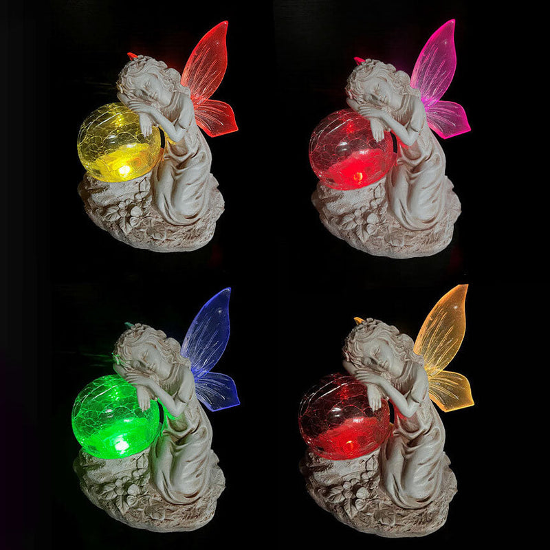 Zeitgenössische kreative Solar Flower Fairy Harz Outdoor wasserdicht Rasen Landschaft Licht für Garten 