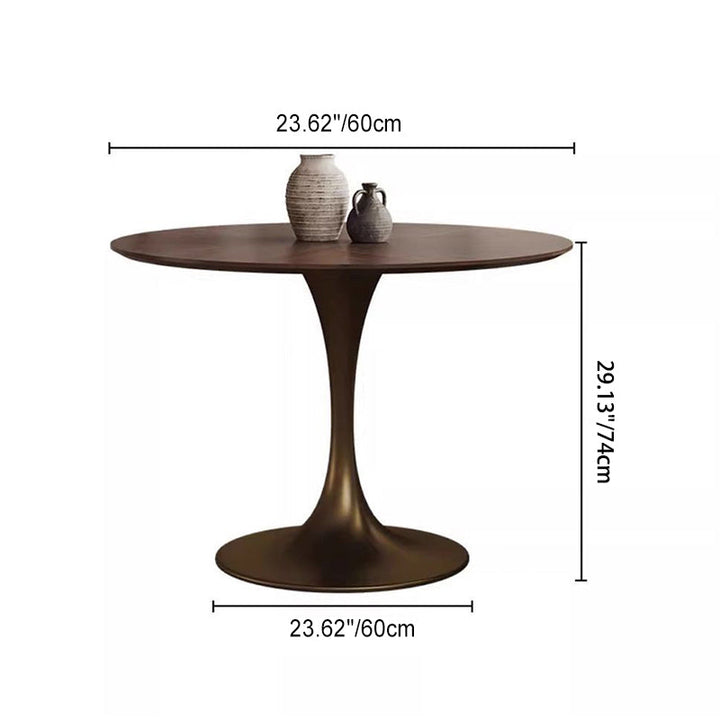 Contemporary Retro Round Black Walnut Antique Brass Plywood Rubberwood Faux Rattan Weaving Dining Table & Chair Set For 2 Seats