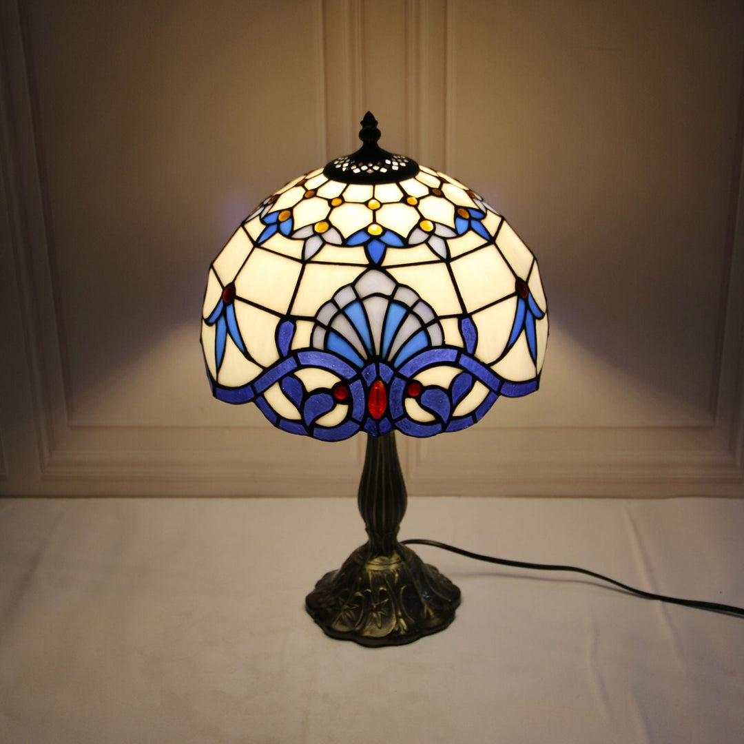 Abat-jour en dôme en verre teinté Tiffany traditionnel Base en alliage de lotus Lampe de table à 1 lumière pour chambre 