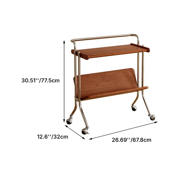 Modern Minimalist Removable Rectangular MDF Stainless Steel End Table 1-Tray 1-Shelf For Living Room