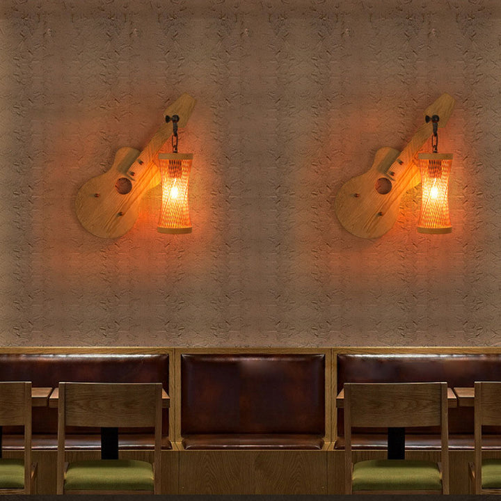 Contemporary Creative Wooden Violin Cylinder Shade 1-Light Wall Sconce Lamp For Dining Room