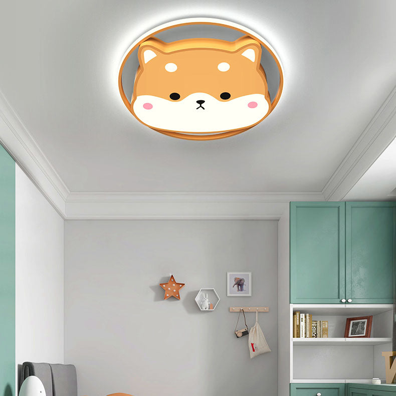 Luz de techo LED montada al ras acrílica para niños con diseño contemporáneo y creativo de Shiba Inu para dormitorio 