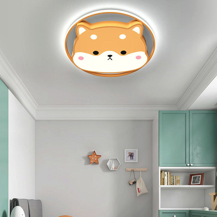 Luz de techo LED montada al ras acrílica para niños con diseño contemporáneo y creativo de Shiba Inu para dormitorio 