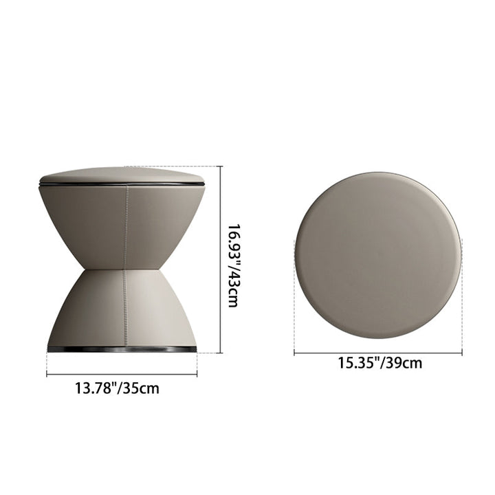 Tabouret bas rond minimaliste moderne en forme de sablier en cuir microfibre et acier inoxydable pour salon 
