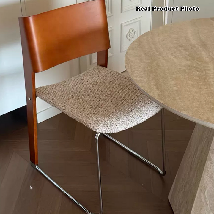 Modern Minimalist White Oak Wood Beech Plywood Fabric Upholstery Carbon Steel Dining Chair Backrest For Living Room