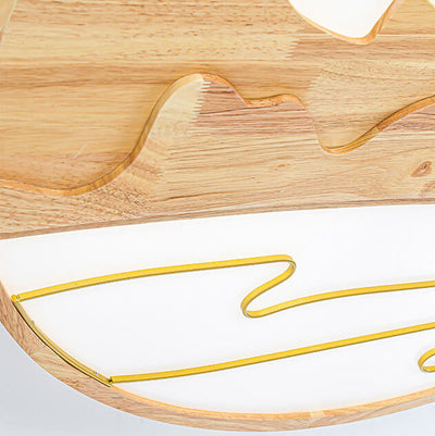 Plafonnier LED rond en bois moderne chinois avec design de montagne 
