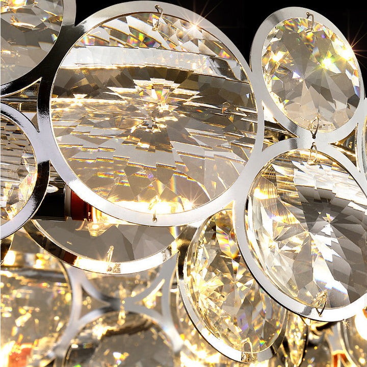 Lustre moderne de luxe à disques en cristal à niveaux, abat-jour rond en acier inoxydable, 8/12 lumières pour salon 