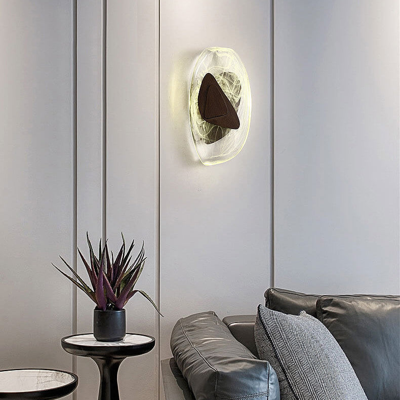 Modern Art Deco Irregular Oval Glass Iron LED Wall Sconce Lamp For Living Room