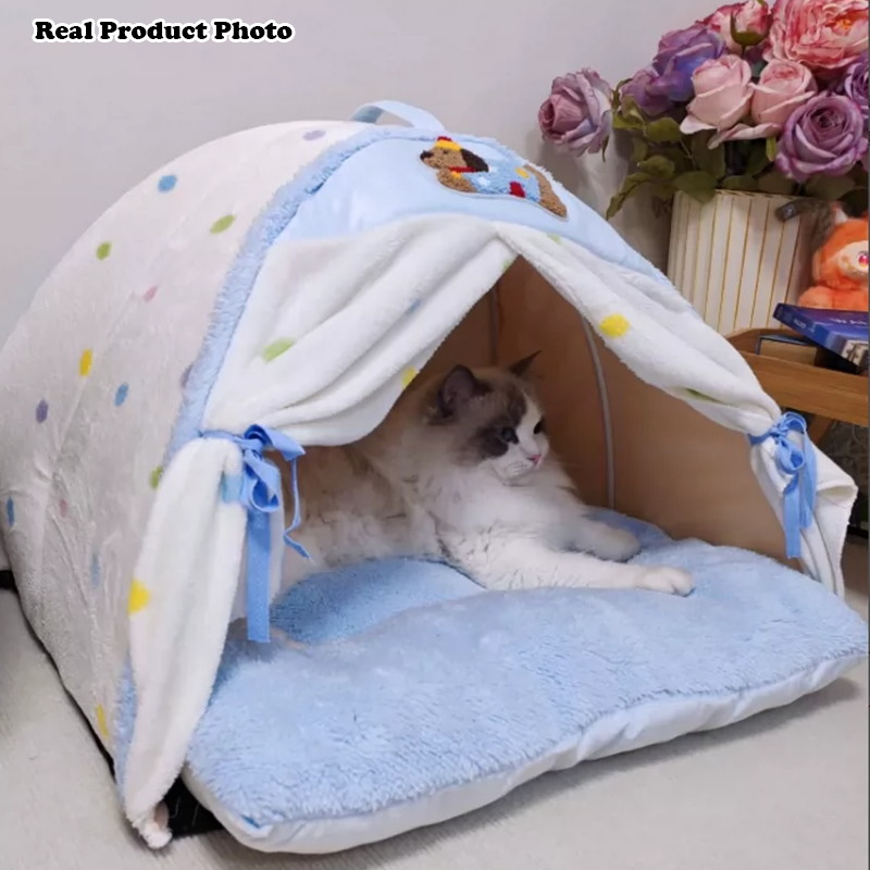 Cama para Gato Contemporánea y Creativa de Cristal, Terciopelo y Algodón con Arco, Casa para Mascotas Semicerrada para Sala de Estar y Dormitorio 