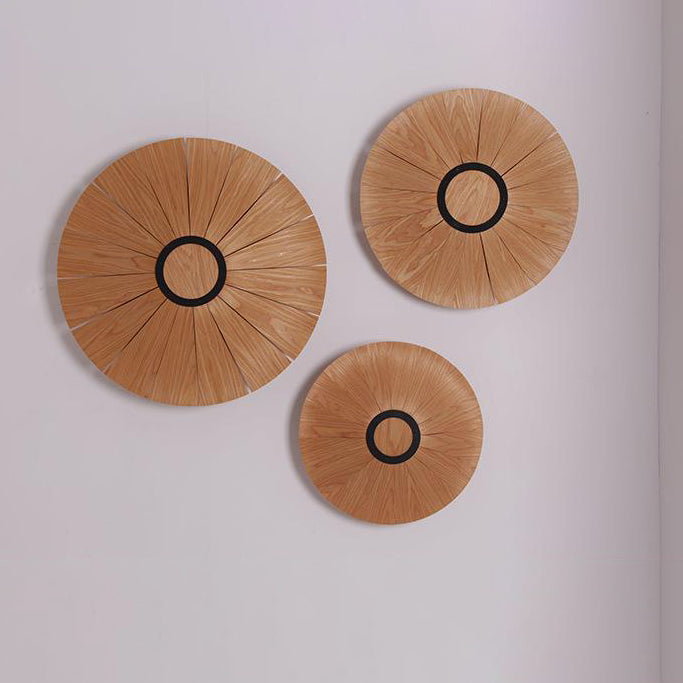 Traditional Vintage Round Disc Wood Veneer 1-Light Wall Sconce Lamp For Dining Room