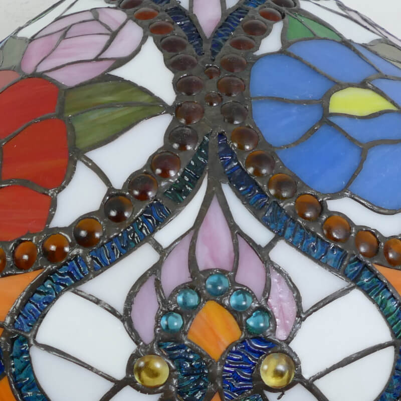 Traditional Tiffany Stained Glass Resin Dome Peacock Base 2-Light Table Lamp For Bedroom
