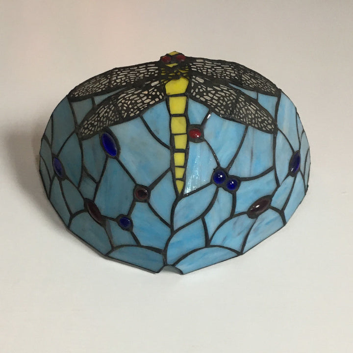 Applique Murale à 1 Lumière en Verre Alliage Tiffany Traditionnel avec Fleur Semi-circulaire et Libellule pour Couloir 