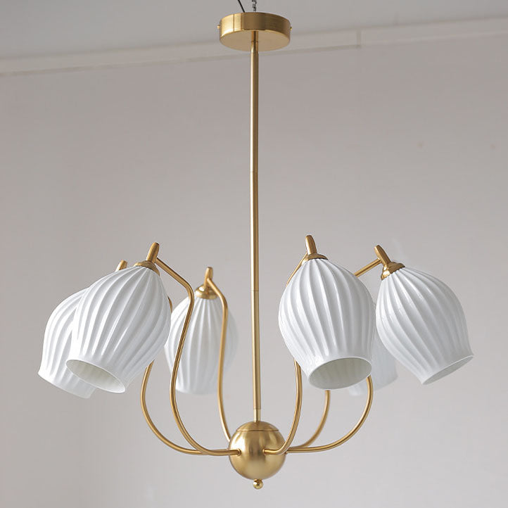 Traditioneller französischer Kronleuchter aus Eisen, Kupfer und Keramik mit Blumenglocke, gestreift, 4/6/8 Lichter für Wohnzimmer 