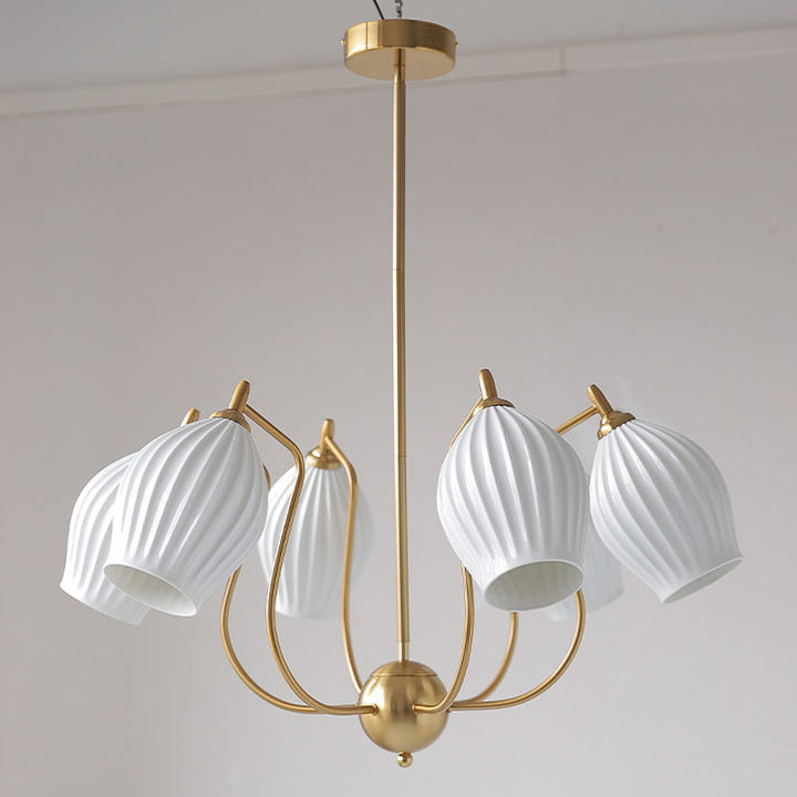 Traditioneller französischer Kronleuchter aus Eisen, Kupfer und Keramik mit Blumenglocke, gestreift, 4/6/8 Lichter für Wohnzimmer 