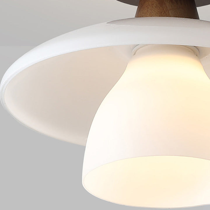 Plafonnier Semi-Encastré à 1 Lumière en Verre Rond Minimaliste Moderne avec Bois pour Salon 