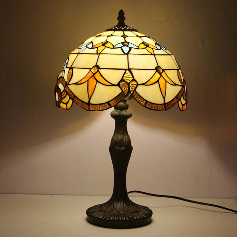 Traditional Tiffany Stained Glass Dome Aolly Base 1-Light Table Lamp For Home Office