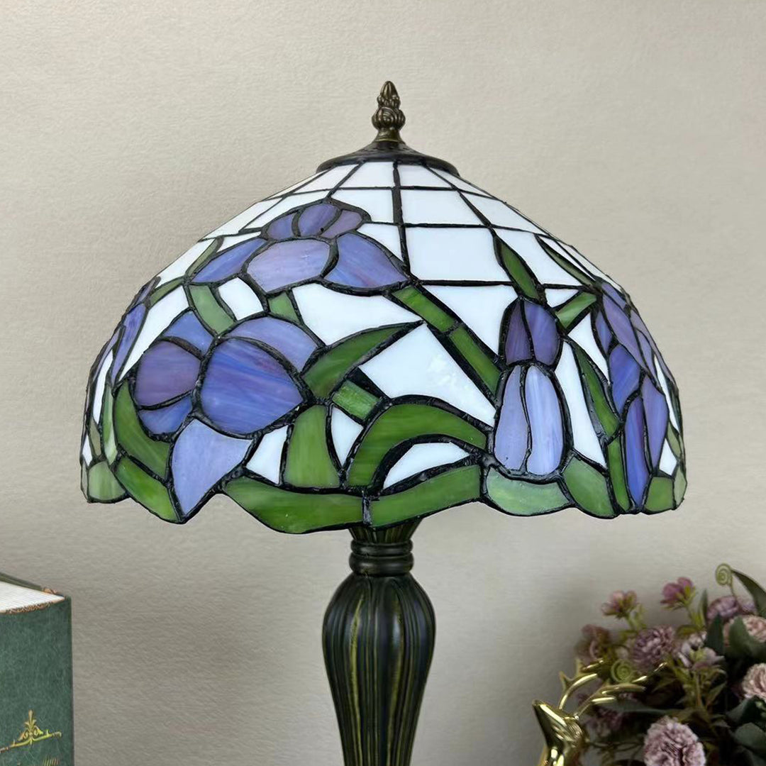 Lampe de table à 1 lumière en verre teinté alliage de fleurs en dôme rond traditionnel Tiffany pour salon 