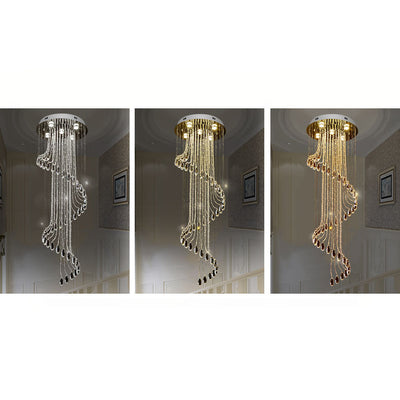 Modern Minimalist Round Line Stainless Steel Crystal 5-Light Chandelier For Living Room