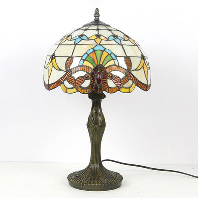 Traditional Tiffany Vintage Stained Glass Dome Aolly Base 1-Light Table Lamp For Home Office