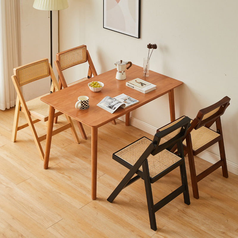 Silla de comedor vintage tradicional cuadrada de ratán PE y madera de caucho con respaldo para comedor 