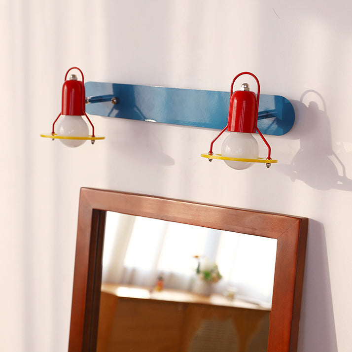Zeitgenössische kreative kindliche bunte geometrische Eisen 2-Licht Spiegel Front Wandleuchte Lampe für Schlafzimmer 