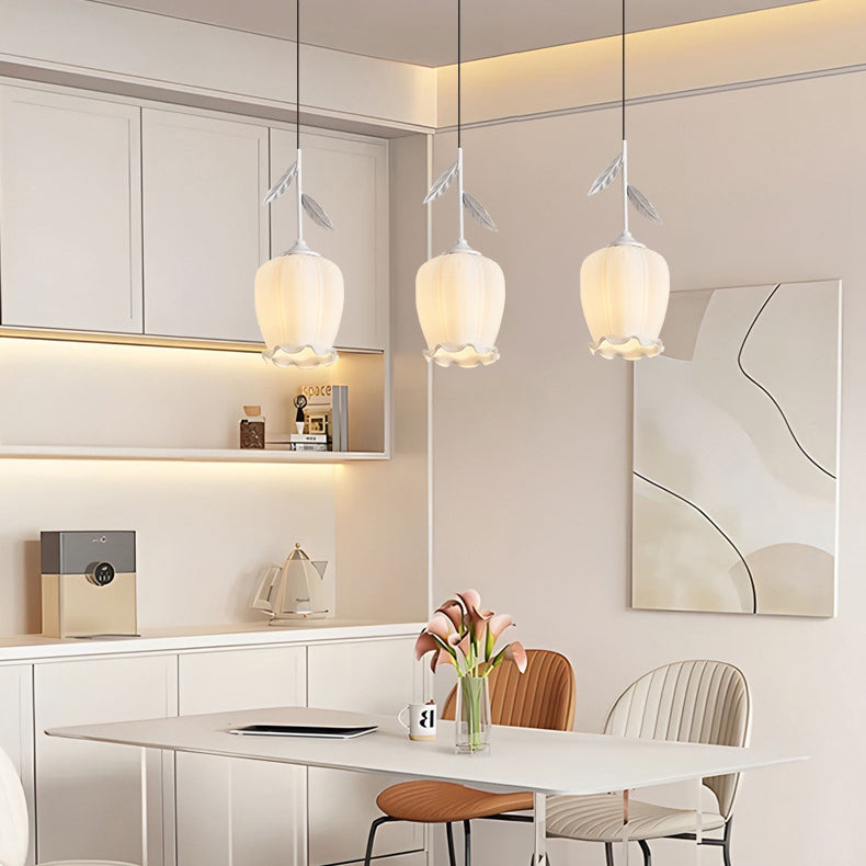 Zeitgenössischer kreativer Blumen-Glas-Eisen-Blätter-Entwurf 3-Licht-Insel-Licht-Kronleuchter für Wohnzimmer 