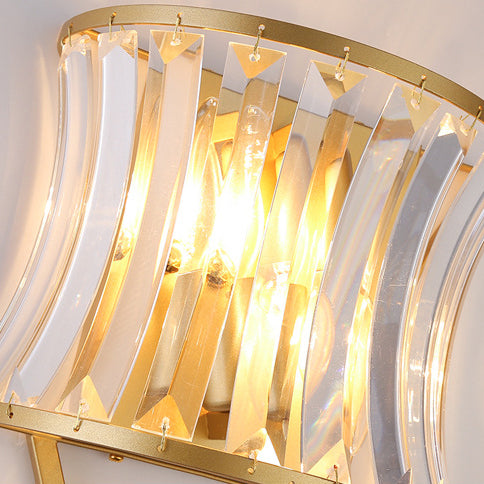 Lámpara de pared contemporánea de lujo de triángulo invertido de medio círculo de hierro y cristal de 1 luz para sala de estar 