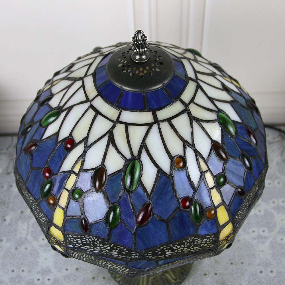 Lampe de table 1 lumière avec base en résine et vitrail Tiffany traditionnel libellule pour maison ou bureau 