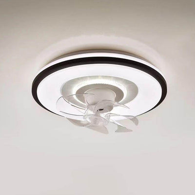 Modern Minimalist Round Hardware LED Flush Mount Ceiling Fan Light For Living Room