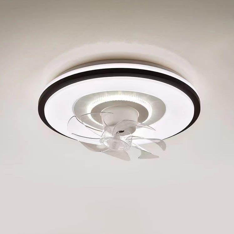 Modern Minimalist Round Hardware LED Flush Mount Ceiling Fan Light For Living Room