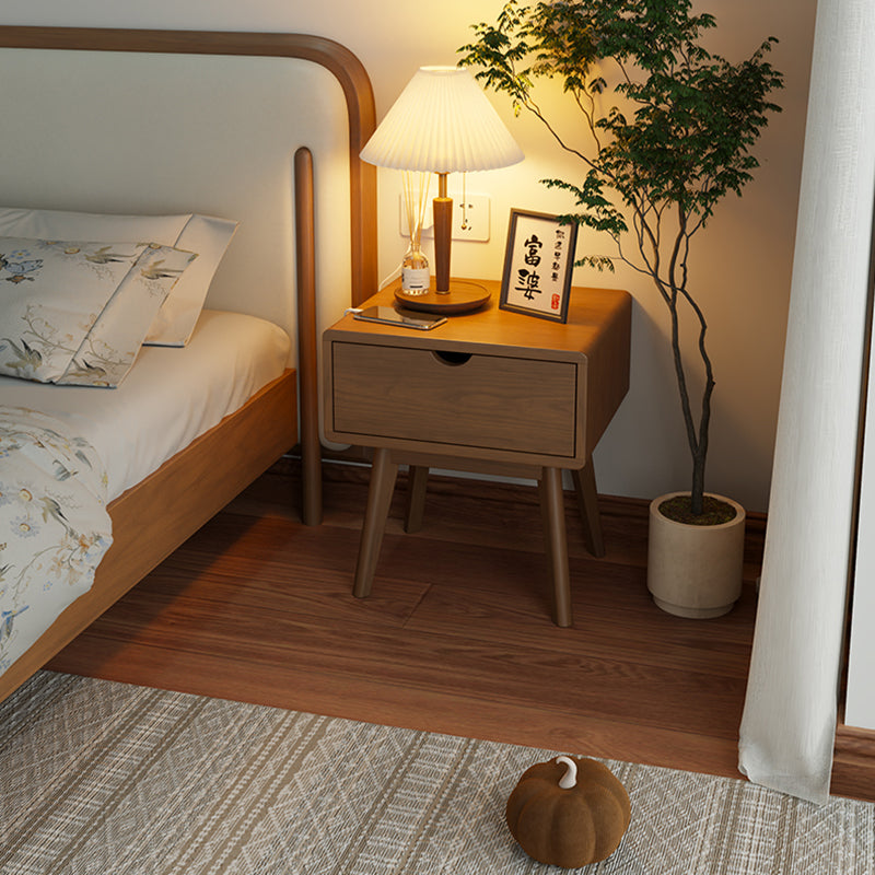 Mesita de noche moderna de simplicidad cuadrada cúbica rectangular de madera de caucho con 1/2 cajón para al lado de la cama 