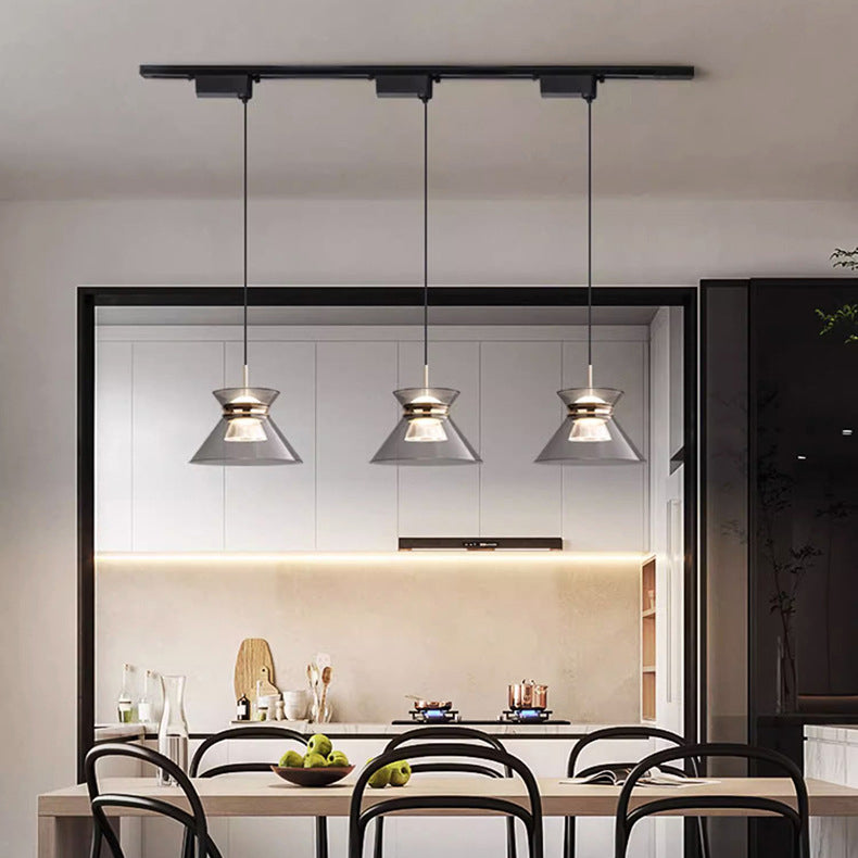 Moderne minimalistische runde Trichter Hardware Acryl LED Insel Licht Kronleuchter für Esszimmer 