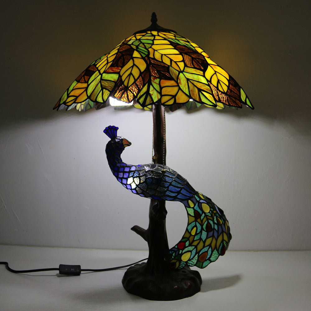 Lampe de table à 4 lumières en verre résine Tiffany traditionnel pour salon 