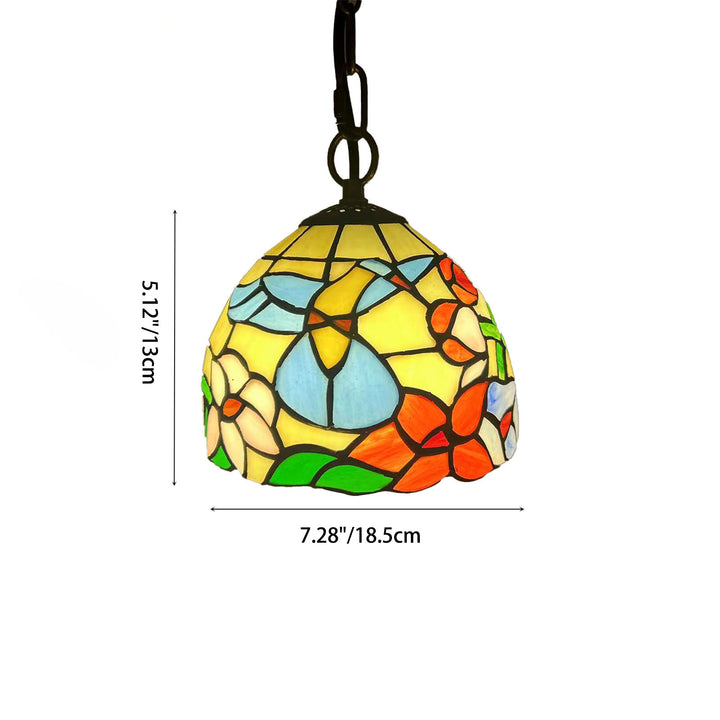 Traditionelle Tiffany Runde Kuppel Petunia Barock Zink Buntglas 1-Licht Pendelleuchte für Wohnzimmer 