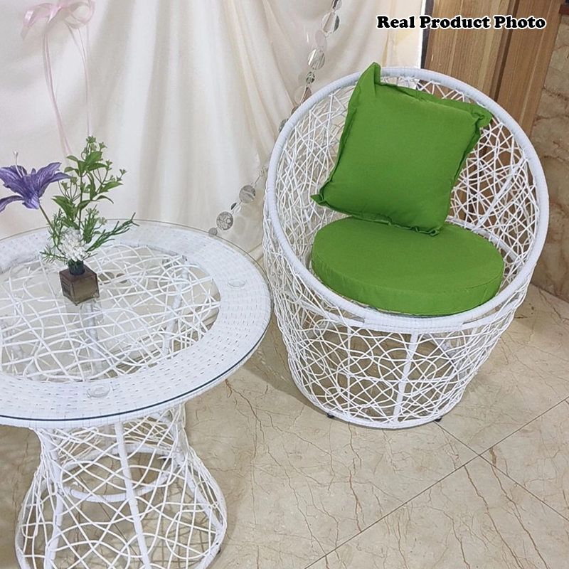 Modern Minimalist Curved Iron PE Rattan Tempered Glass Patio Dining Set 1-Tier For Outdoor