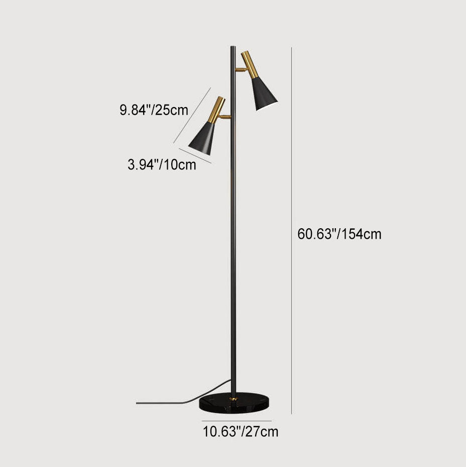 Modern Minimalist Marble Iron Horn Shade Rotatable 2-Light Standing Floor Lamp For Living Room &amp; Bedroom
