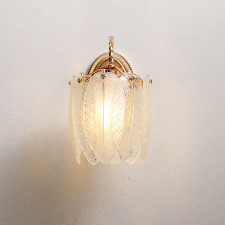 French Creative Cream Feather Cylinder Glass Iron 1-Light Wall Sconce Lamp