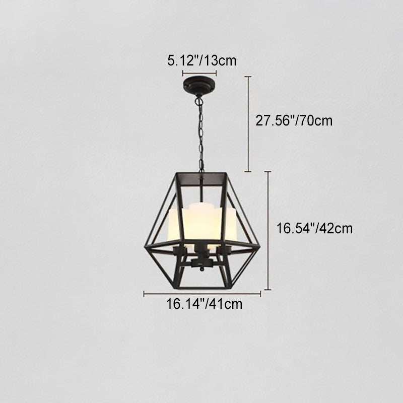 Chandelier contemporain en fer trapézoïdal quadrilatéral industriel 3/4 lumières pour salon 