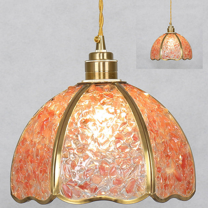 Lámpara colgante moderna de arte deco de media esfera de cobre con cristal de 1 luz para comedor 