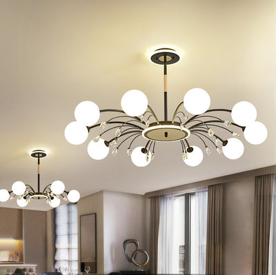 Moderner Mid-Century Eisen Kugelglasschirm 6/8/10-Licht Kronleuchter für Wohnzimmer 