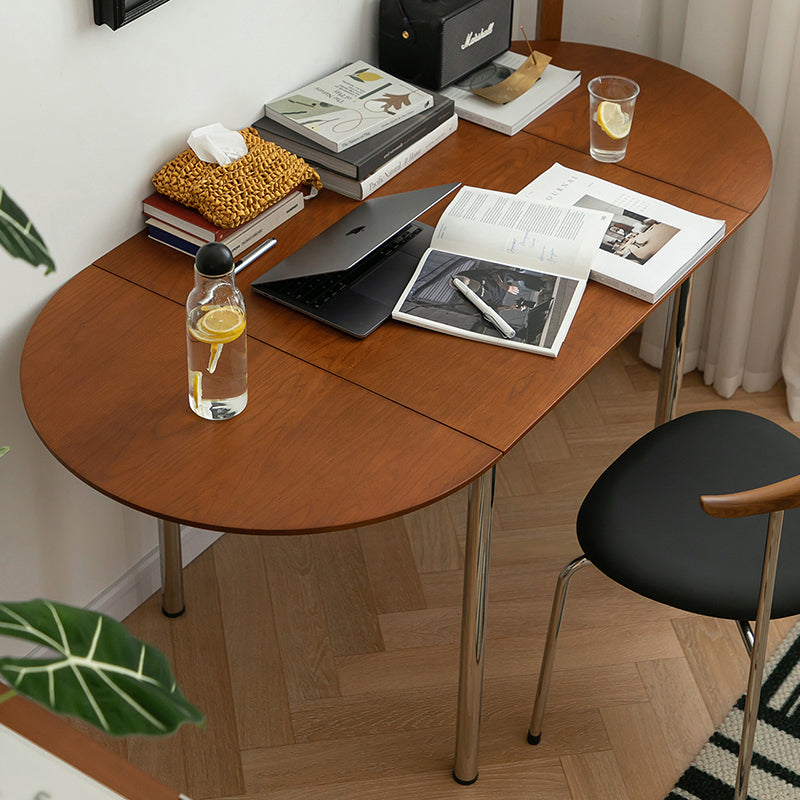 Table à manger moderne minimaliste pliable ovale en bois avec plateau en mélamine pour 4 places en acier inoxydable 