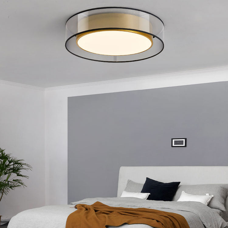 Zeitgenössische nordische Eisen-Messing-Acryl-runde LED-Unterputz-Deckenleuchte für Wohnzimmer 