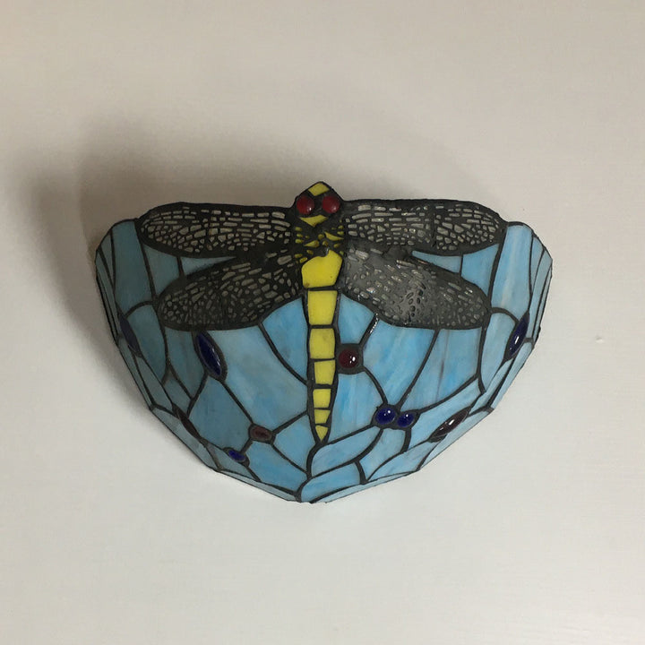 Applique Murale à 1 Lumière en Verre Alliage Tiffany Traditionnel avec Fleur Semi-circulaire et Libellule pour Couloir 