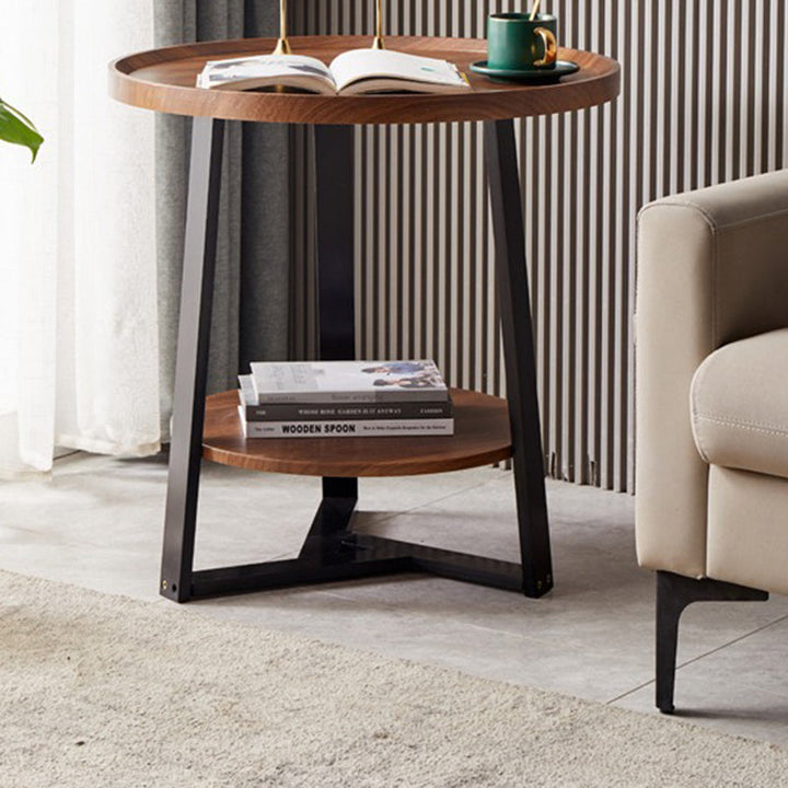 Contemporary Nordic Round Iron MDF Coffee Table 2-Tier For Living Room