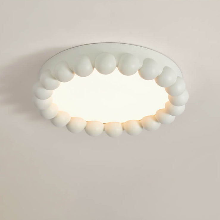 French Modern Cream Disc Glass Steel Acrylic LED Flush Mount Ceiling Light