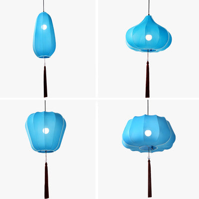 Traditionelle chinesische Laterne Stoff Eisen 1-Licht Pendelleuchte für Schlafzimmer 