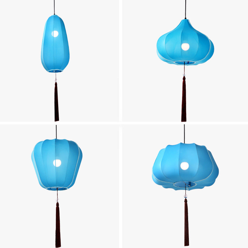 Traditionelle chinesische Laterne Stoff Eisen 1-Licht Pendelleuchte für Schlafzimmer 